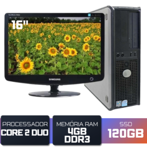 Computador Dell Optiplex 780/380 Core 2 Duo 4GB SSD 120GB + Monitor 16" Pol.