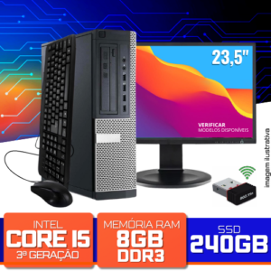 Kit PC Corporativo - Intel Core I5-3470 3.60GHz, 8GB DDR3, SSD 240GB, Monitor 23,5" Polegadas + Wifi USB