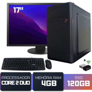 Kit para Estudo/Home Office - Core 2 Duo, 4GB, SSD 120GB Com Wifi + Monitor 17" Polegadas