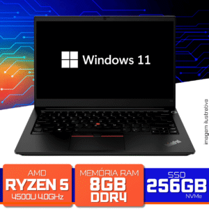 Notebook Lenovo ThinkPad E14 Gen 2 - AMD Ryzen 5 4500U 4GHz, 8 GB DDR4, 256 GB SSD, Wi-Fi 6, Windows 11 Pro, Tela 14" Full HD, Preto